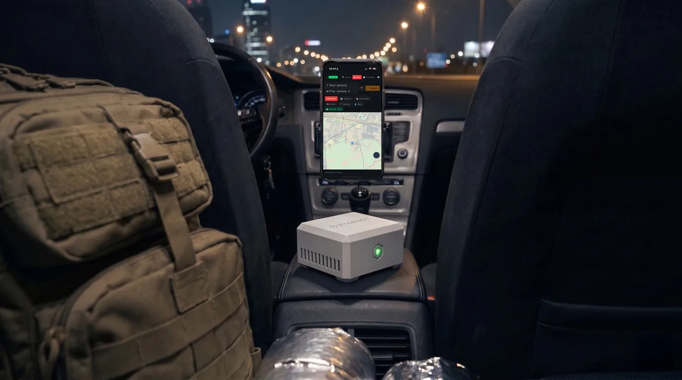 StashKit w samochodzie podczas ewakuacji